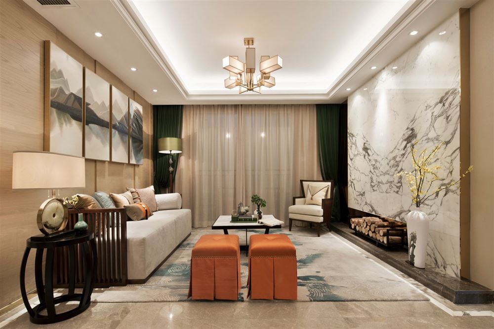 湛江市山湖海上城新中式风格四居室装修案例